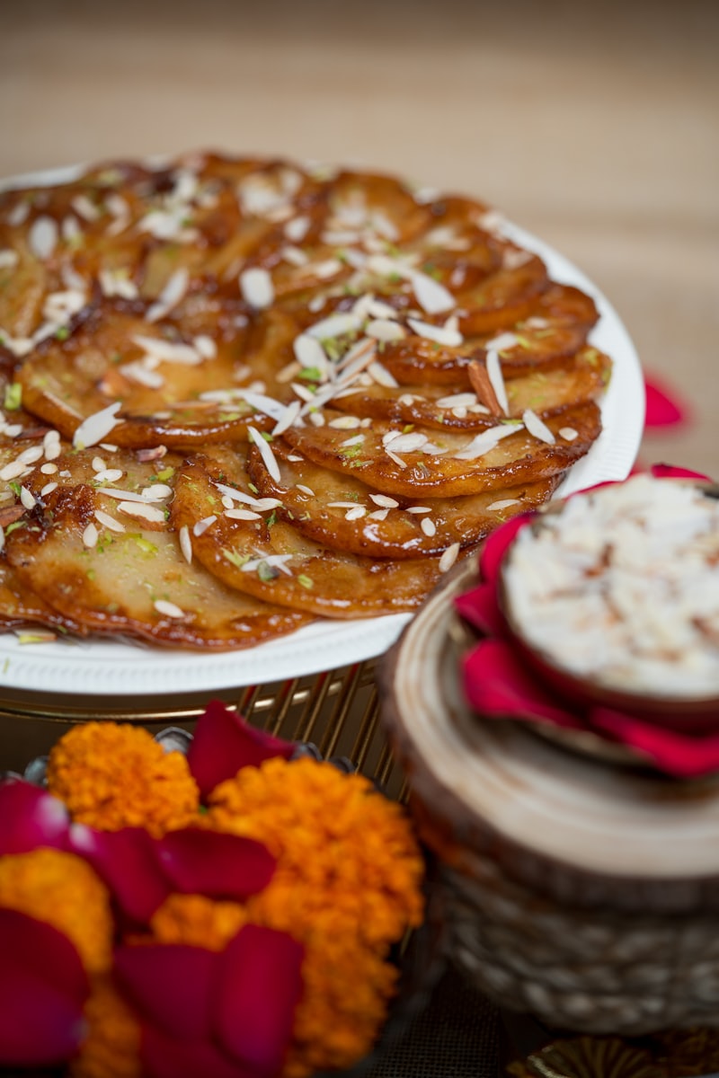 Bowl of payesh garnished with marigold petals
